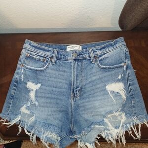 Abercrombie & Fitch Distressed Blue Denim Shorts